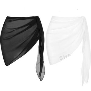 Black mesh wrap skirt swimsuit over ups with adjustable ties (new)